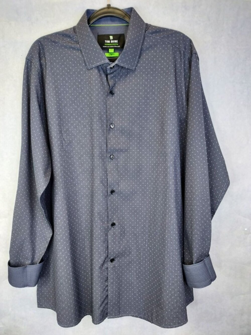 Tom Baine Button Up Shirt Men's 2XL XXL Grey Black Slim Fit Flip Cuff Stretch